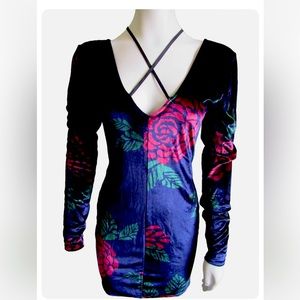 Velvet Floral Long Sleeve Mini Dress